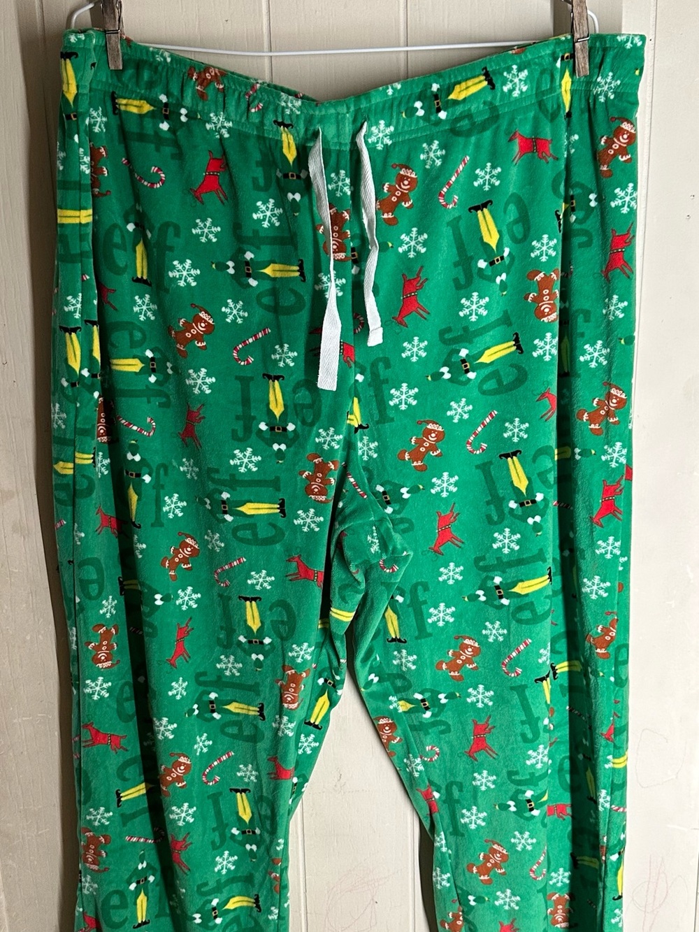 ELF Green Holiday Pajama Pants with Gingerbread & Candy Print